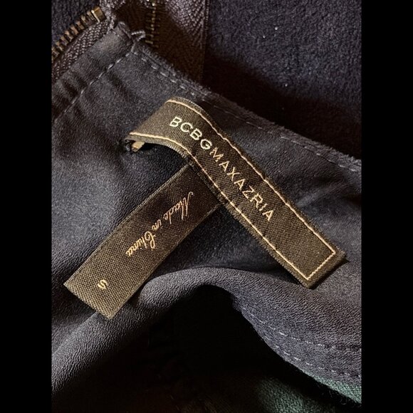 BCBG Maxazria Dress Small Womens Colorblock Suede Trim Long Sleeve Belted Fern - Picture 7 of 9